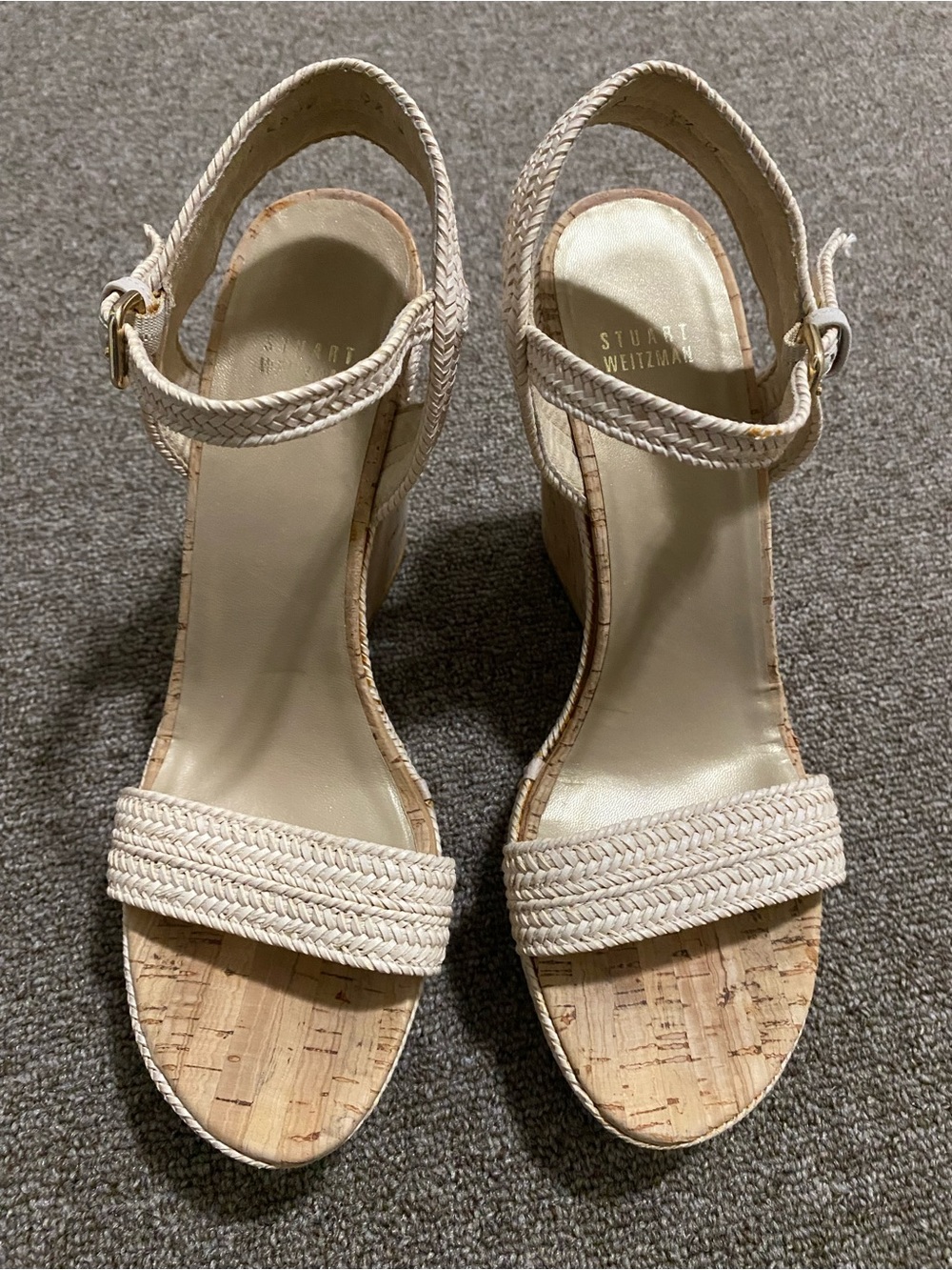 ✨ Stuart Weitzman Tan Braided Cork Wedge Sandals - Size 9 1/2